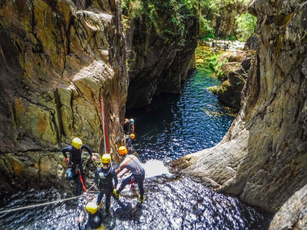 Canyoning excursion together in the Portuguese mountains