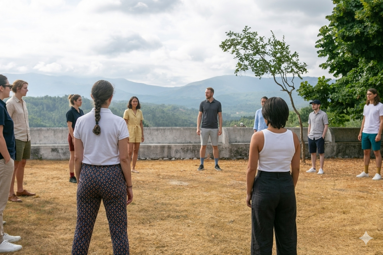 The group together outdoors at Bela Colina
