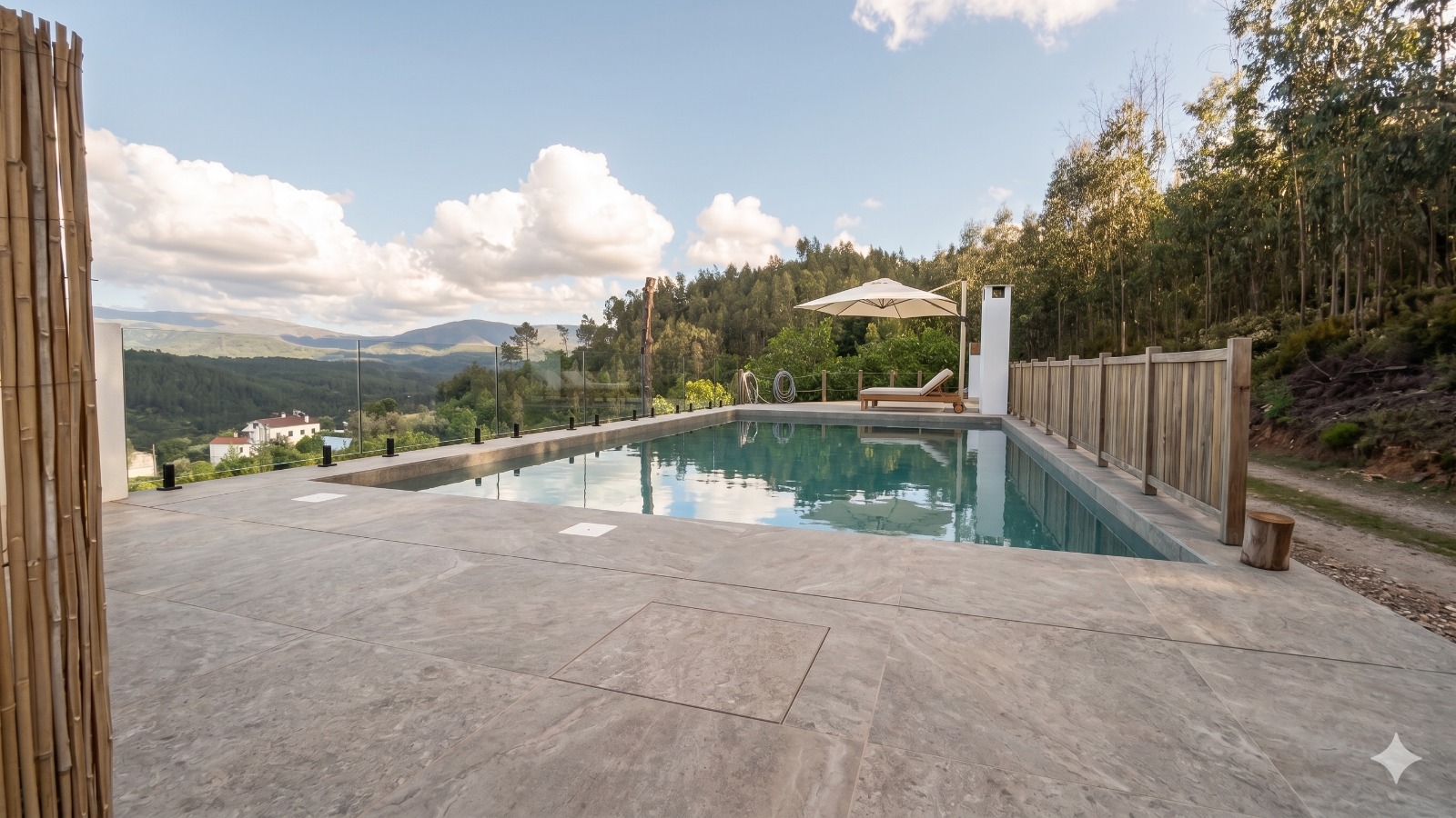 The pool at Bela Colina at sunset