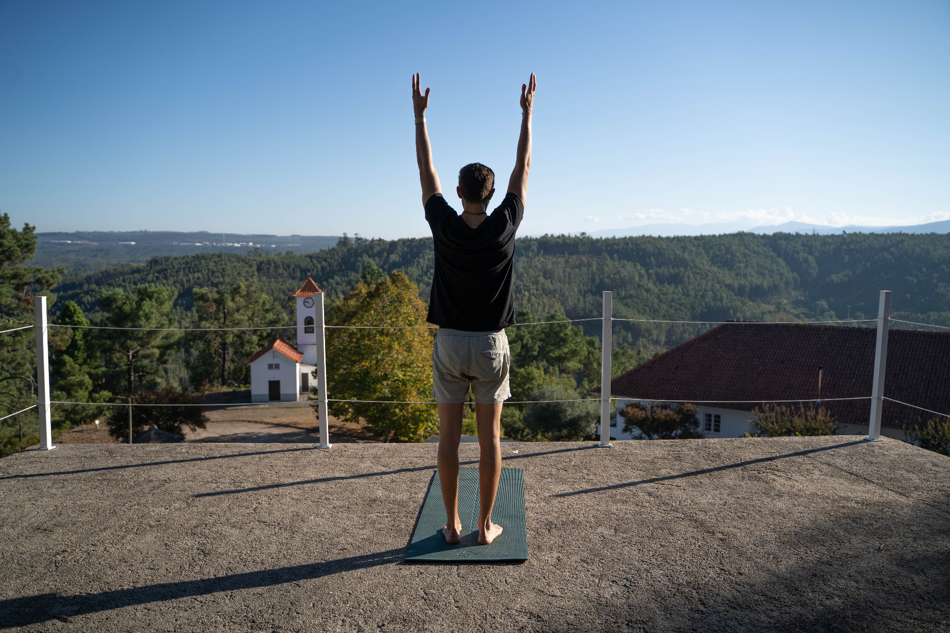 Morning yoga in the garden at Bela Colina